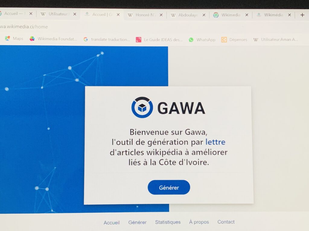 Interface de l'outil GAWA